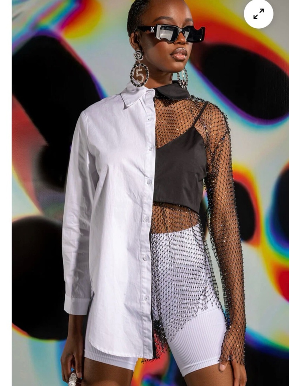 Akira sz L Bite Me Half Rhinestone Top Mesh Poplin Long Sleeve - Picture 3 of 10